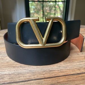 Valentino Garavani Reversible Belt in Black/Saddle Brown 85 34